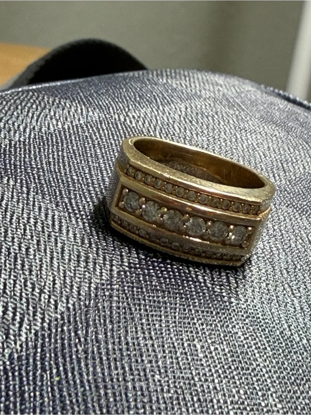 Men's Gold Tone Multi-Row Crystal Accent Ring
